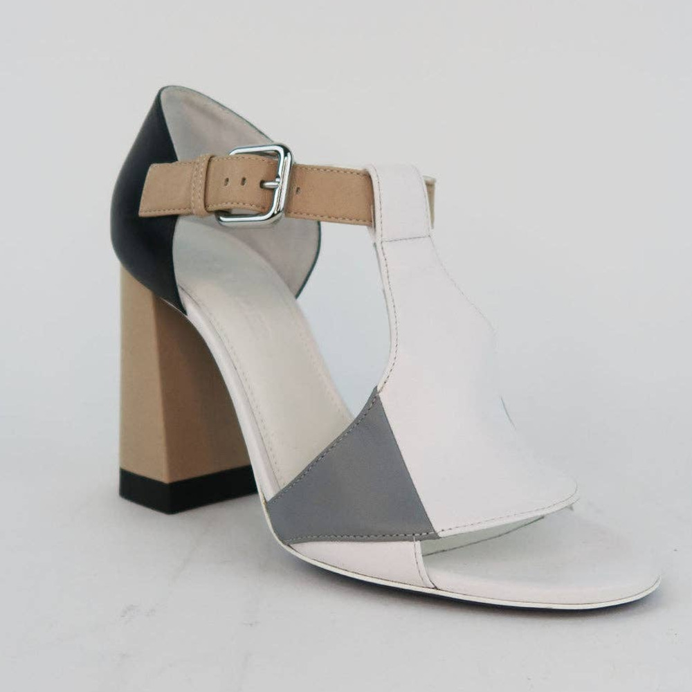 Jil Sander Neutral Color Block Chunky Heel Cut Out Open Toe Sandals • Size 37 🔴
